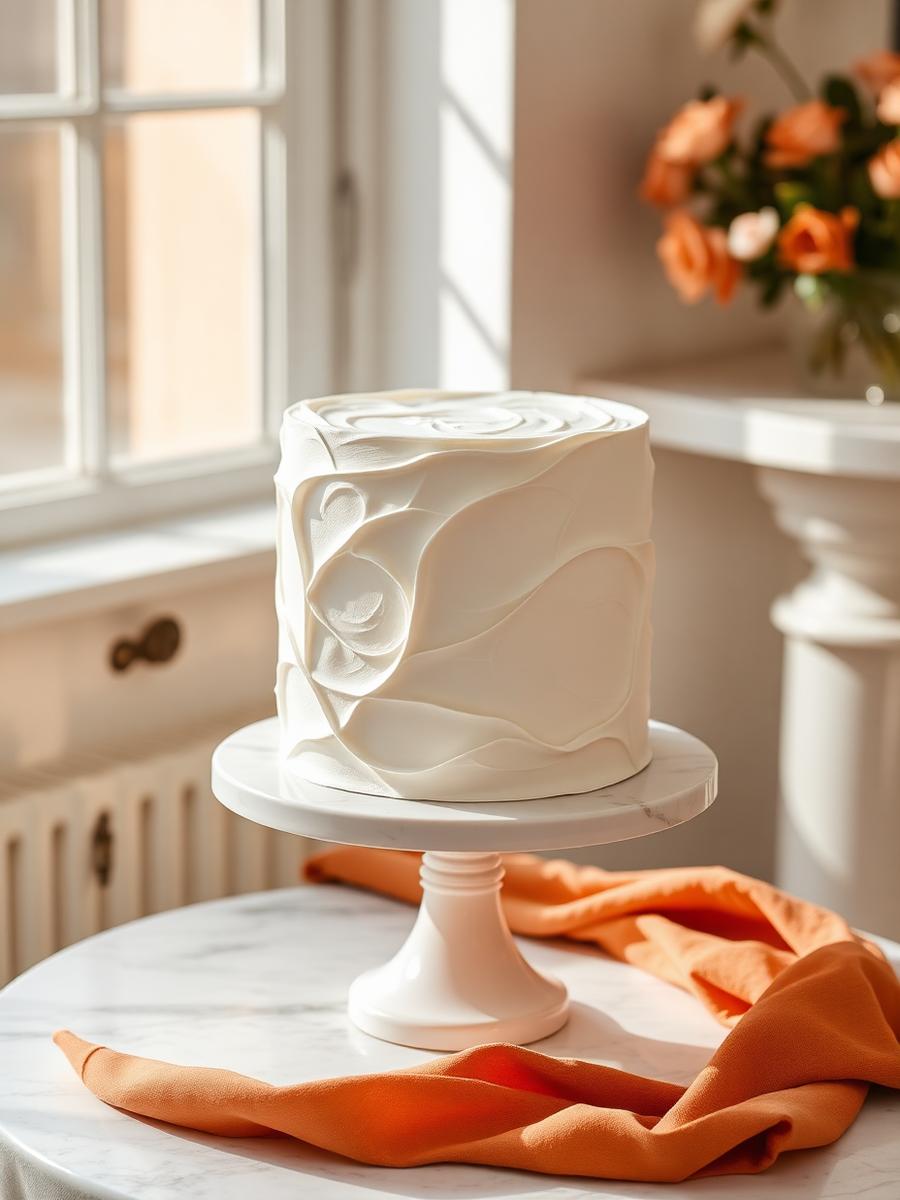 Bolo branco elegante com textura de buttercream